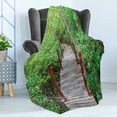 thumbnail image 4 of Beach Pathway Soft Flannel Fleece Blanket, Long Wood Bridge in Mangrove Forest Thailand Exploration Journey, Cozy Plush for Indoor and Outdoor Use, 50" x 60", Green Brown and Redwood, by Ambesonne, 4 of 5