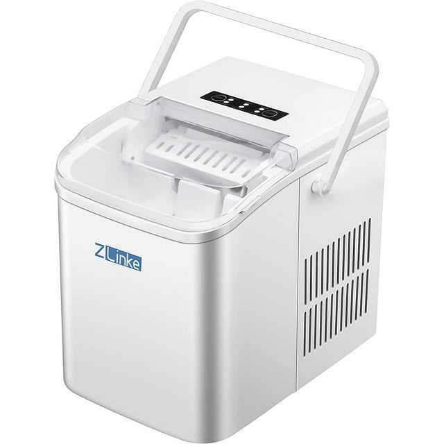 Zlinke Portable Ice Maker Countertop Machine,26Lbs/24H,9 Ice Cubes Ready in 8 Minutes,2L Water Tank(White)