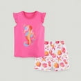 thumbnail image 2 of Girl Sets Size 5 Cartoon Print T-Shirt and Shorts Outfit Comfortable Crewneck 2pc Summer Outfit Set Hot Pink,7Y, 2 of 5