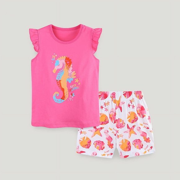 UANWENN Kids Girls Summer Cartoon Print Fly Sleeve T Shirt Tops And Plaid Shorts 2PCS Outfits Clothes Set Children's Clothing Teens Clothes for Girls Fall Teen Two Piece Outfit Checker Pants New Born
