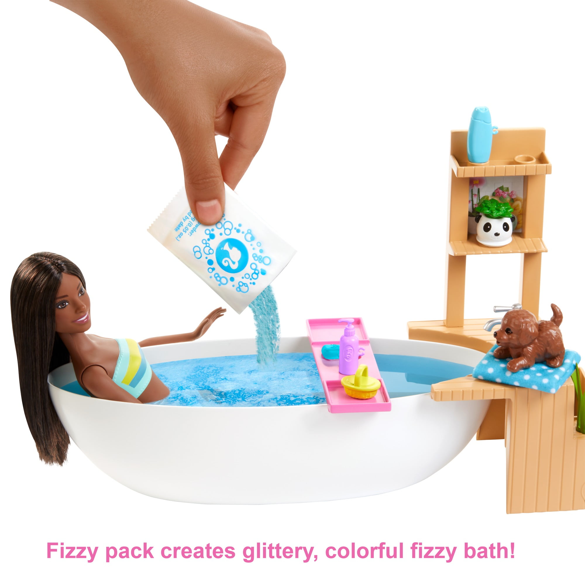 Barbie Spa Themed Bath Tub Puppy Playset Toy Brunette Barbie with Fizzy Bath Walmart