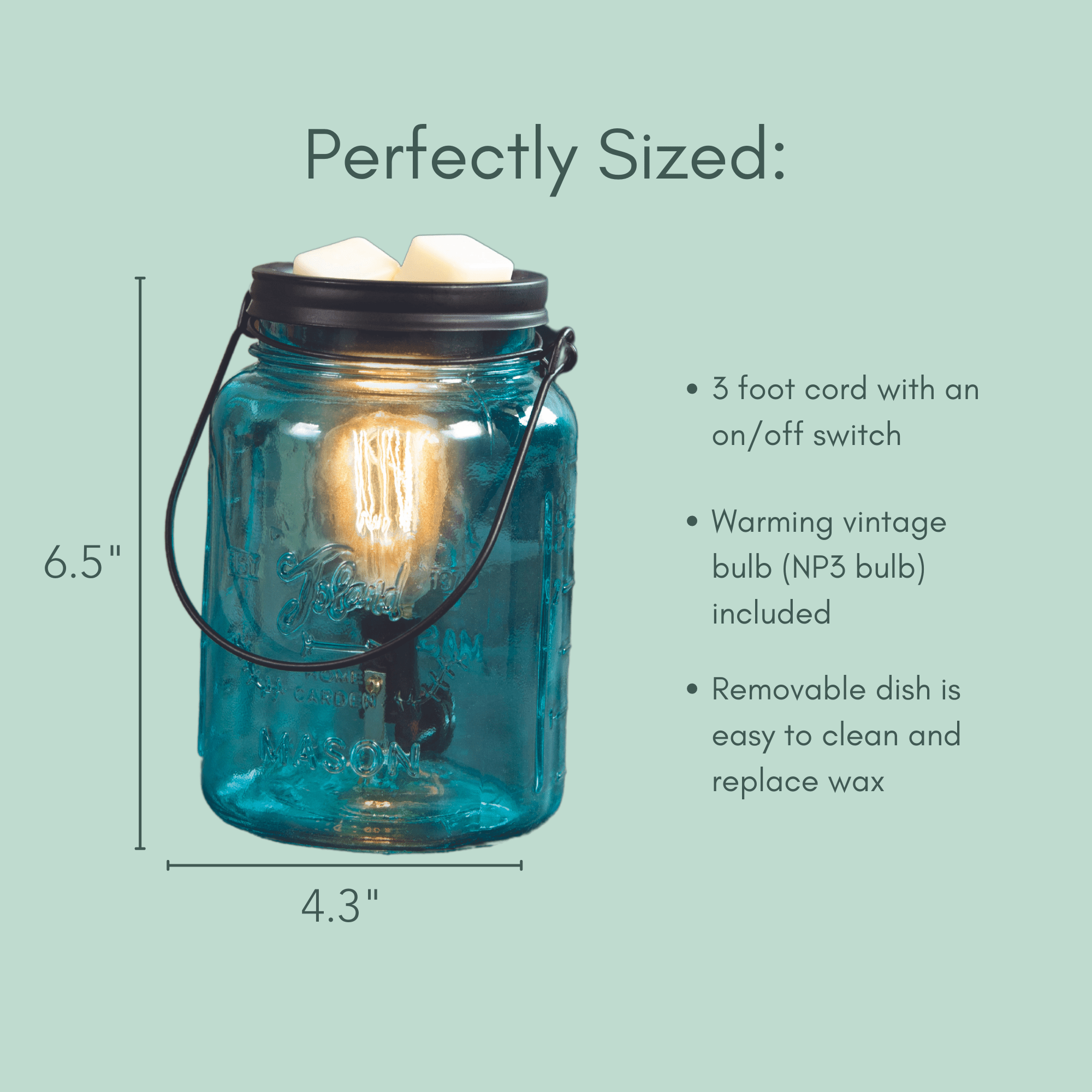 IllumiScents Aqua Mason Jar, Electric Wax Warmer for Scented Wax