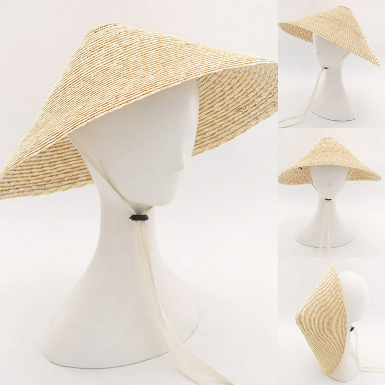 HPDDIN Straw Hats Cone Handmade Retro Rain Hat Weave Straw Hat Farmer Fishing Sunshade Classic Retro Hat Asian Dance Props, Women's, Size: One size