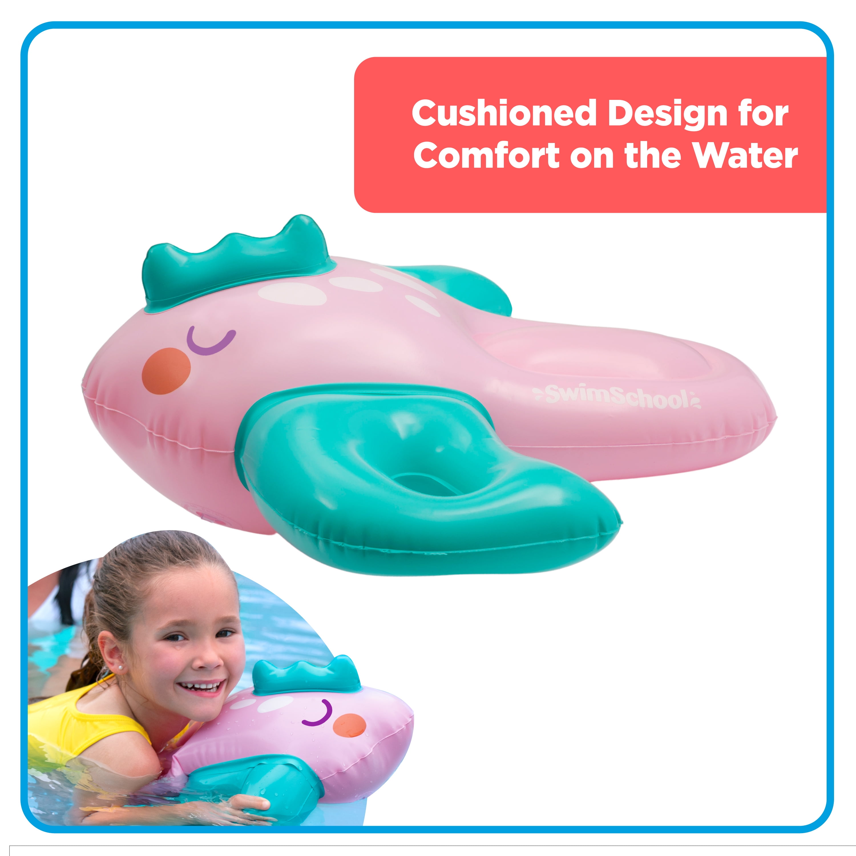 SwimSchool Inflatable Pink Fish Pool Float, Kids Swimming Kickboard, Pool Toy, Ages 5+