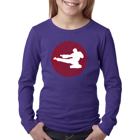 LA Pop Art Girl's Word Art Long Sleeve - Types of Martial Arts