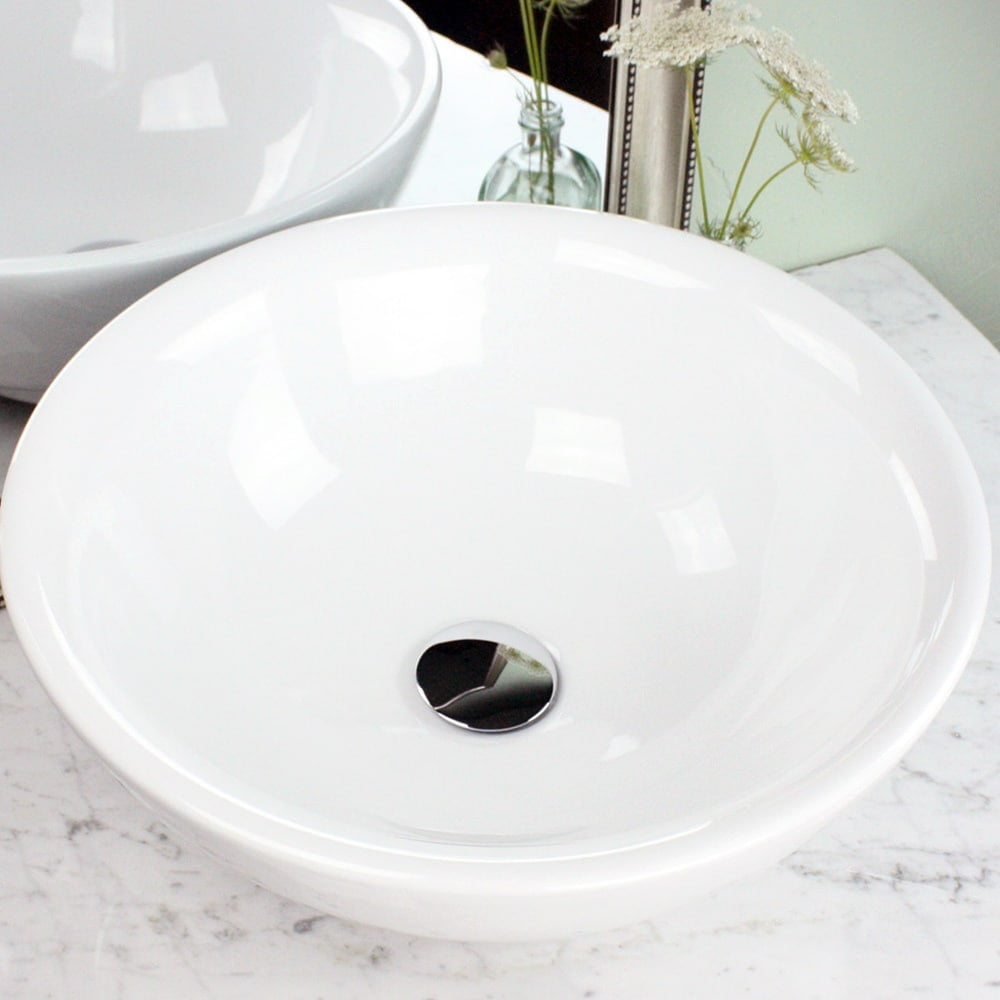 HIGHPOINT COLLECTION White 17inch Round Ceramic Bathroom Vessel Sink