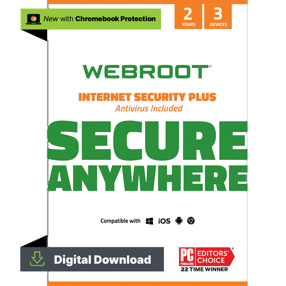 Webroot Internet Security Plus with Antivirus Protection - 2020 Software / 3 Device / 2 Year Subscription / Digital Download