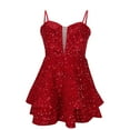 thumbnail image 5 of ZQUUVOU Women's Sequin Sapghetti Strap Dress Solid Color A Line Cocktail Party Midi Dress D-Red,L, 5 of 6