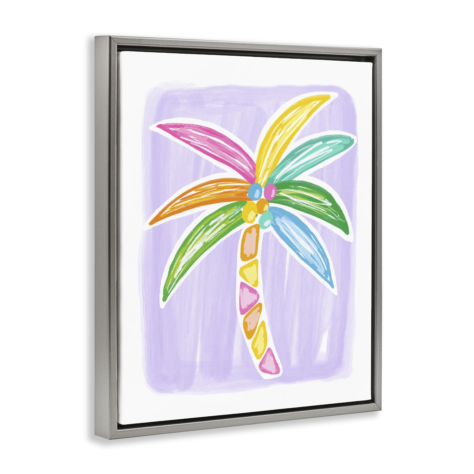 Stupell Industries Pastel Palm on Purple Botanical & Floral Painting Gray Floater Framed Canvas Art Print Wall Art, 17 x 21