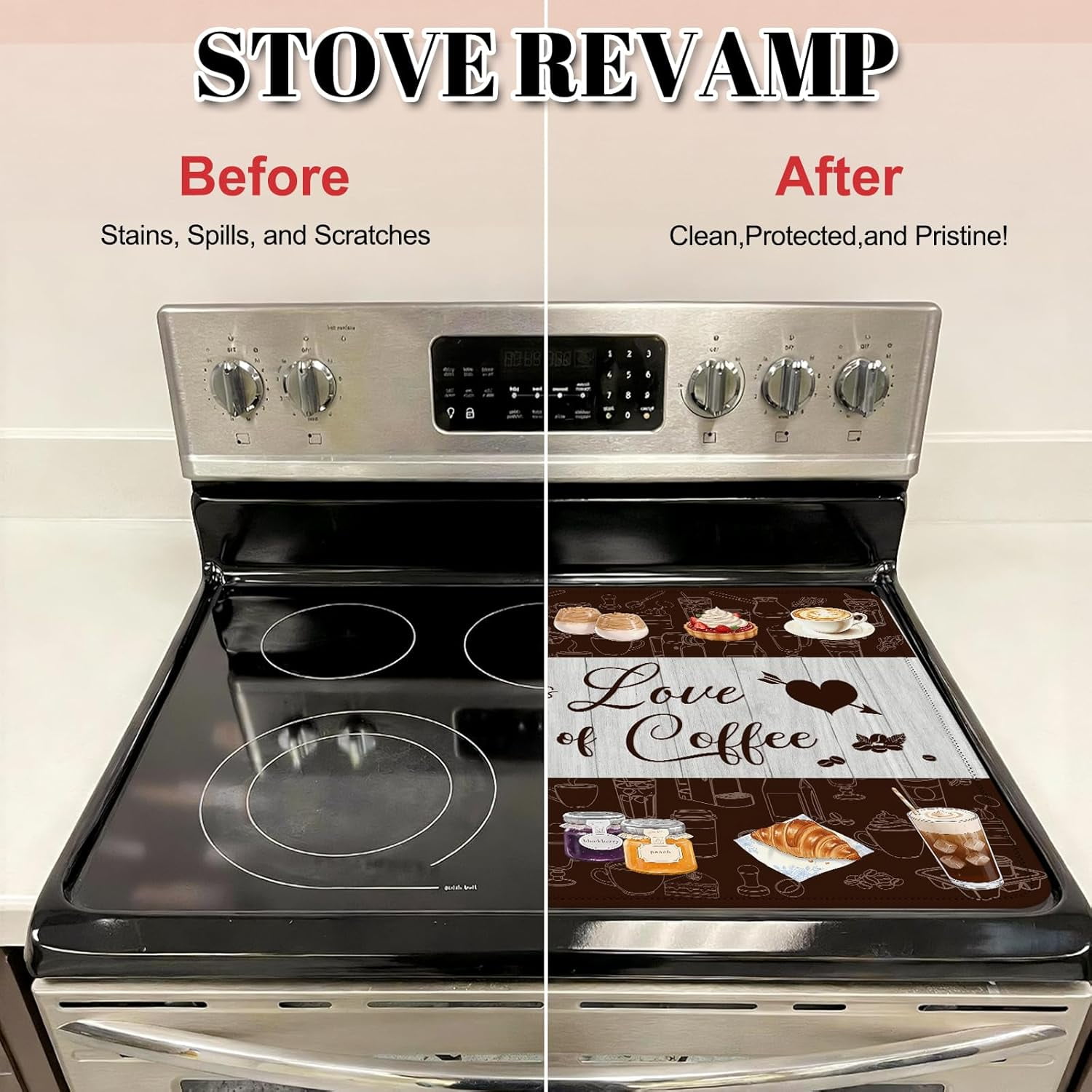 Coffee Stove Top Cover for Electric Stove, Coffee Ceramic Stove top Cover, Heat Resistant Glass Cooktop Cover, Flat RV Range Stovetop Protector, Dish Drying Mat for Kitchen, 28"x20"
