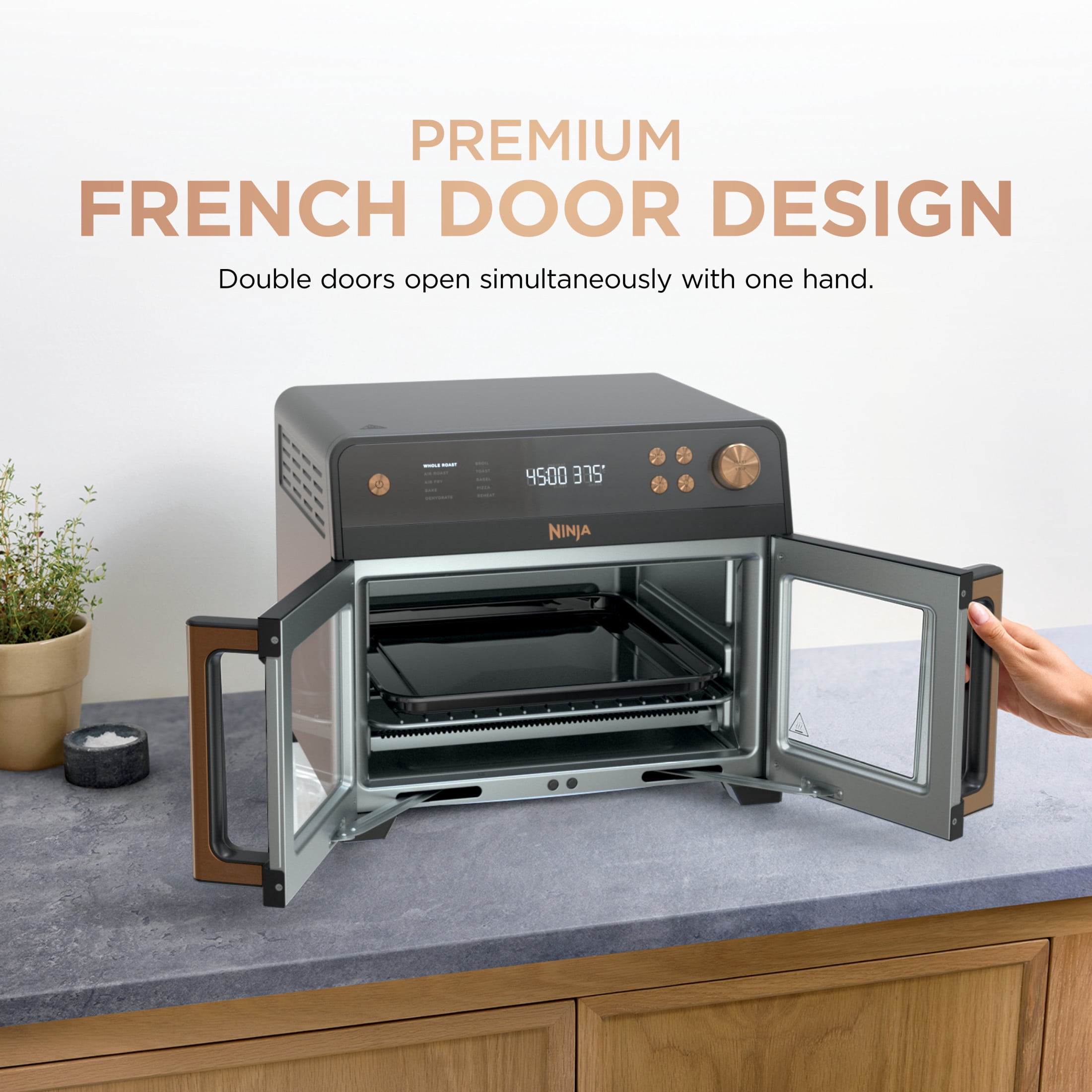 Ninja French Door 10-in-1 Countertop Oven, with Smart Surroundair Technology and Air Fry Function, Dishwasher Safe, 7 Pieces, FO101 Black