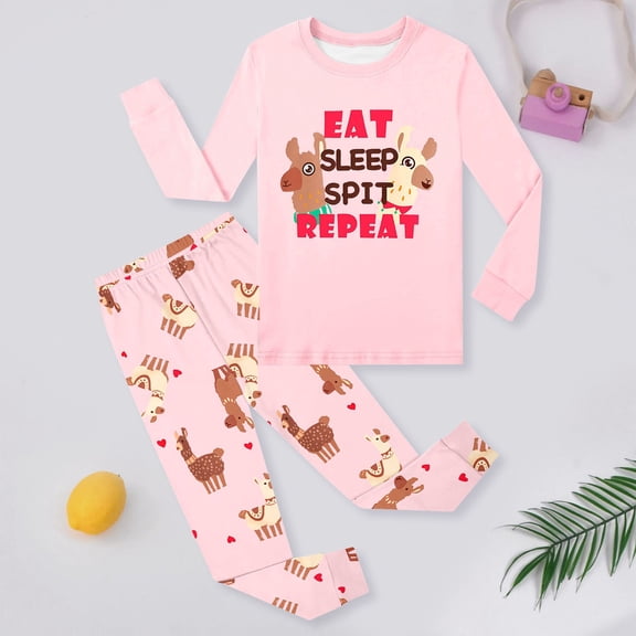BOOMNY Baby Girls 2 Peice Pajamas Sets Cartoon Graphic Long Sleeve Sleepwear Tops Pants Pjs Set for Kids Cozy Loungewear Homewear
