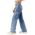 thumbnail image 2 of QERINTE Womens Plus Size Cargo Jeans Women Stretch Straight Leg Jean High Waist Wide Leg Baggy Boyfriend Jeans, 2 of 5