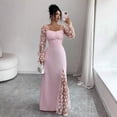 thumbnail image 6 of Navy Blue Floral Mesh Sleeve Maxi Dress With Sweetheart Neck, Ruched Waist And Side Slit Evening Gown, 6 of 8
