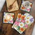 thumbnail image 4 of Pioneer Flower Kitchen Oven Mitt and Pot Holder Sets 4 Pcs for Baking, Cooking and Grilling, Heat Resistant Up To 392 °F, 4 of 6