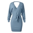 thumbnail image 4 of Vestido de punto sin espalda con cuello en V y manga larga para mujer - Minivestido ajustado de punto cruzado - Conjunto con cinturón para fiesta - S-XXXL, 4 of 5