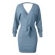 thumbnail image 4 of Vestido de punto sin espalda con cuello en V y manga larga para mujer - Minivestido ajustado de punto cruzado - Conjunto con cinturón para fiesta - S-XXXL, 4 of 5