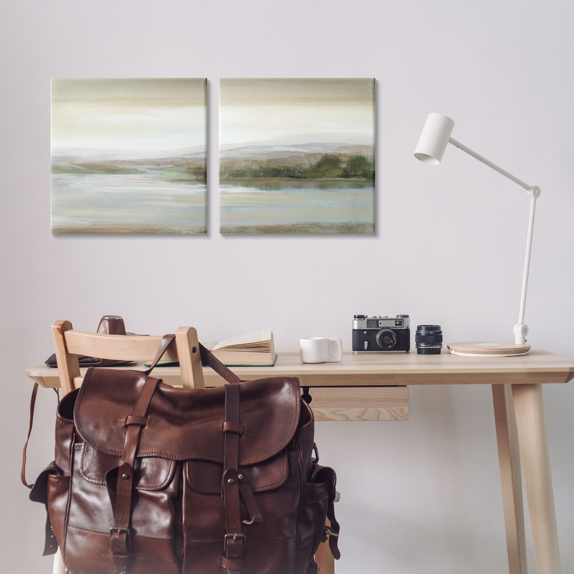 Stupell Industries Abstract Lakeside Landscape Landscape & Nature Painting Wrapped Canvas Art Print Wall Art, 17 x 17, Set of 2