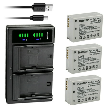 Kastar 3-Pack Battery and LTD2 USB Charger Replacement for Canon NB-7L NB7L NB-7LH NB7LH Battery CB-2LZ CB-2LZE Charger Canon PowerShot G10 PowerShot G10 IS PowerShot G10IS PowerShot G11 Camera