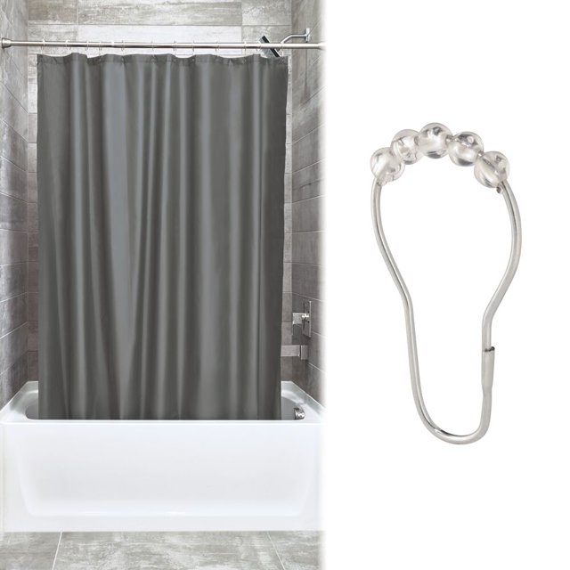 iDesign Charcoal Poly Shower Curtain Liner and Hooks Set, 72" x 84