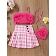 thumbnail image 2 of Caoirhny Kids Girl Summer Outfit Casual Plush Sleeveless Camisole Elastic Plaid Pleated Skirt with Crossbody Bag Set for Toddler, 2 of 9