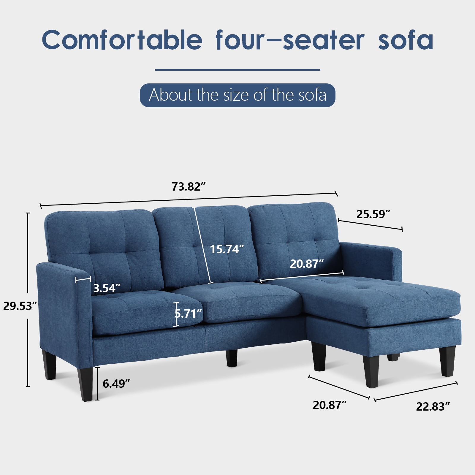 Haverchair Modern Sectional Sofa Couch with Reversible Chaise L-Shaped Couch for Living Room,BLUE