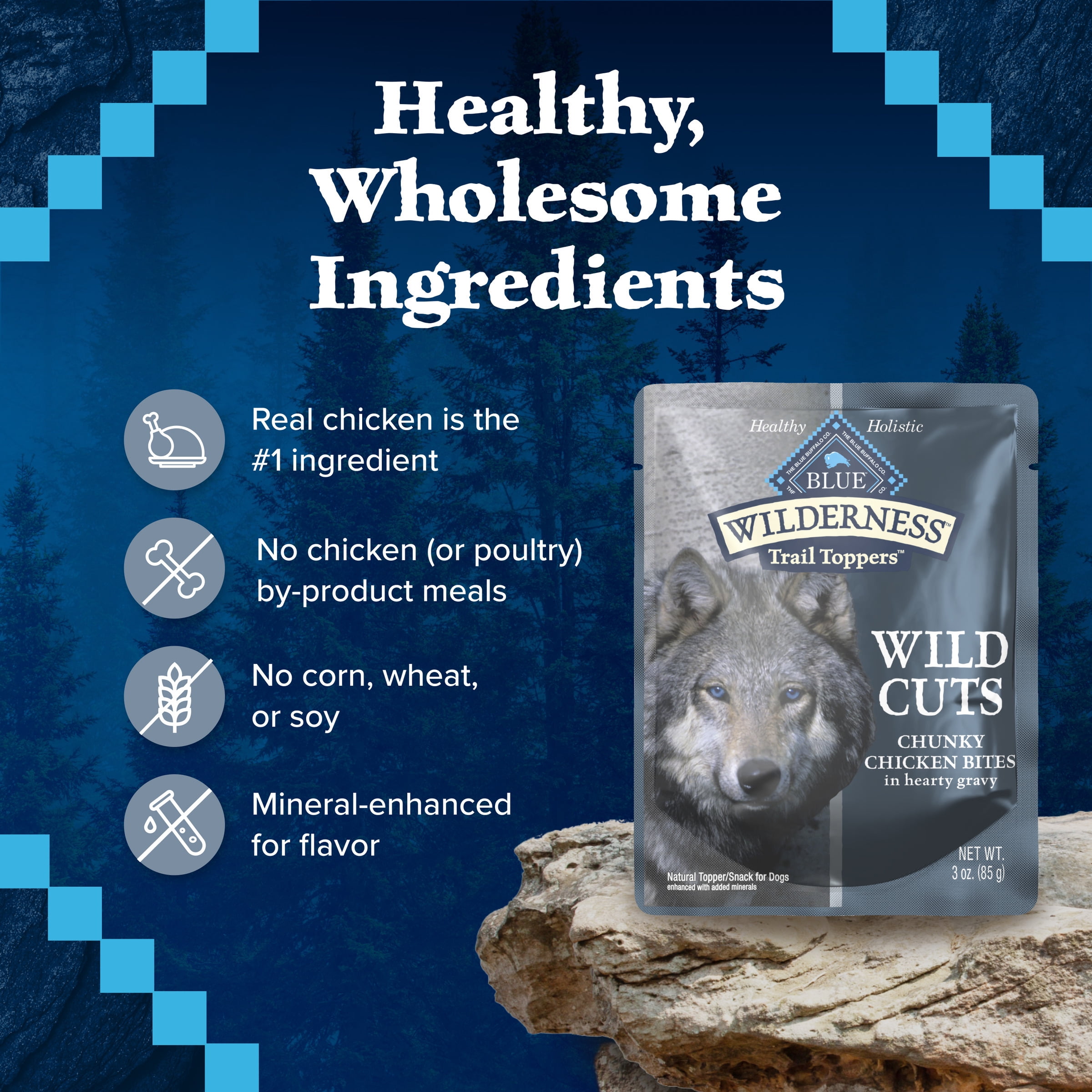 (6 pack) BLUE Wilderness Trail Toppers Dog Wet Food, Chicken Bites in Gravy, 3-oz Pouch