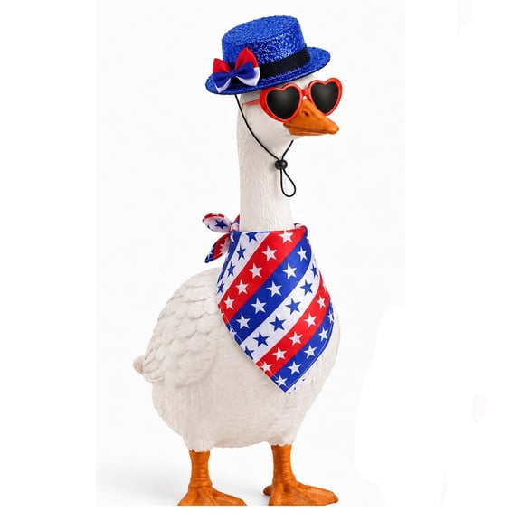 3 Piece 4th of July Patriotic Accessory Set for 19-23 Inch Porch Goose with Glitter Top Hat Bandana and Sunglasses for Summer Holiday Outdoor Decor