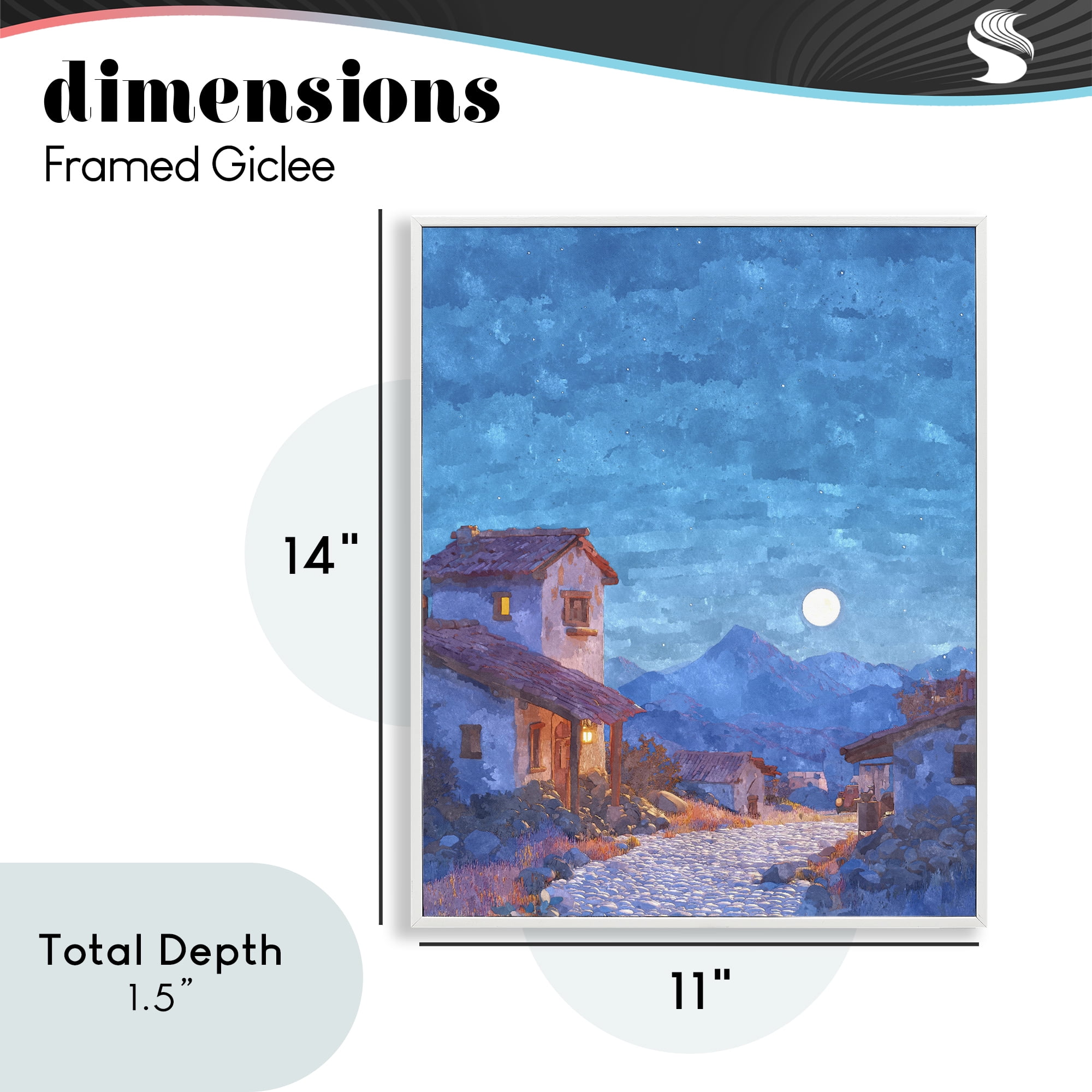 Moon over Quiet Town White Framed Giclee Art, design by Ziwei Li