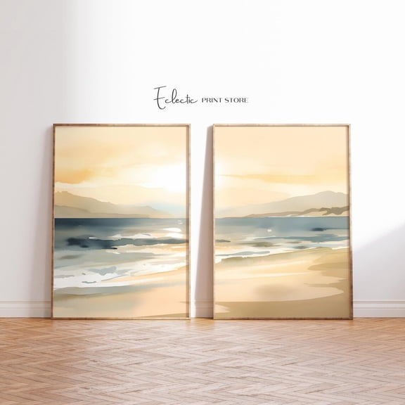 Luvia Set Of Two Coastal Seascape Pastel Ocean Set Of 2 Softness Art Print, Modern Wall Decor Set 2 Prints 8x12 UNFRAMED