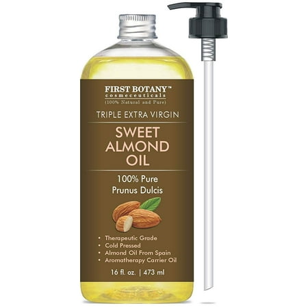 Cold Pressed Sweet Almond Oil - Triple AAA+ Grade Quality, For Hair, For Skin and For Face, 100% Pure and Organic from Spain, 16 fl