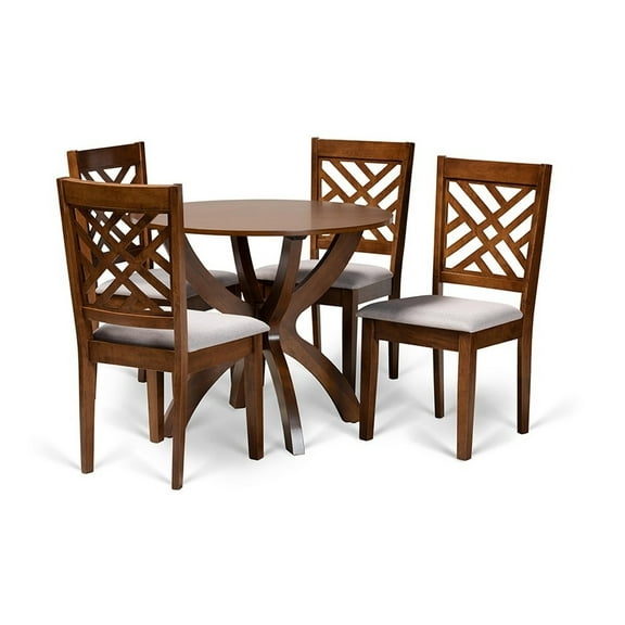 Edona Modern and Contemporary Grey Fabric Upholstered and  Wood 5-Piece Dining Set