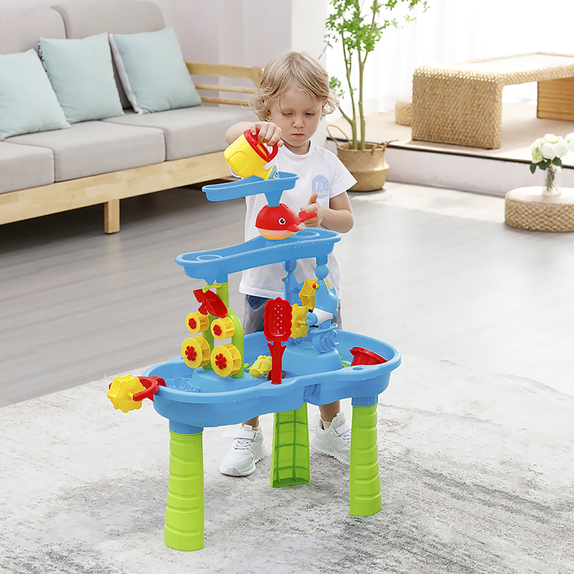 Trimate: Sensory Sand & Water Table - 3-Tier, Green & Blue, 32x25" Splash & Activity Center, Dig-Pour-Scoop Toy Accessories, In-Outdoor Play, Kids 3+