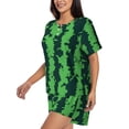 thumbnail image 2 of Fuzoiu Green Stripes Of Watermelon Print Women's Short-Sleeved Pajama Set,Lounge Sleepwear Set,Womens Pajama Sets 2 Piece,Button-Up Top and Shorts with Pockets-3X-Large, 2 of 7