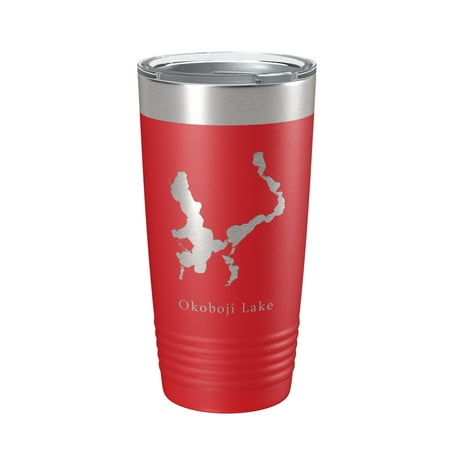 

Okoboji Lake Map Tumbler Travel Mug Insulated Laser Engraved Coffee Cup Iowa 20 oz Red