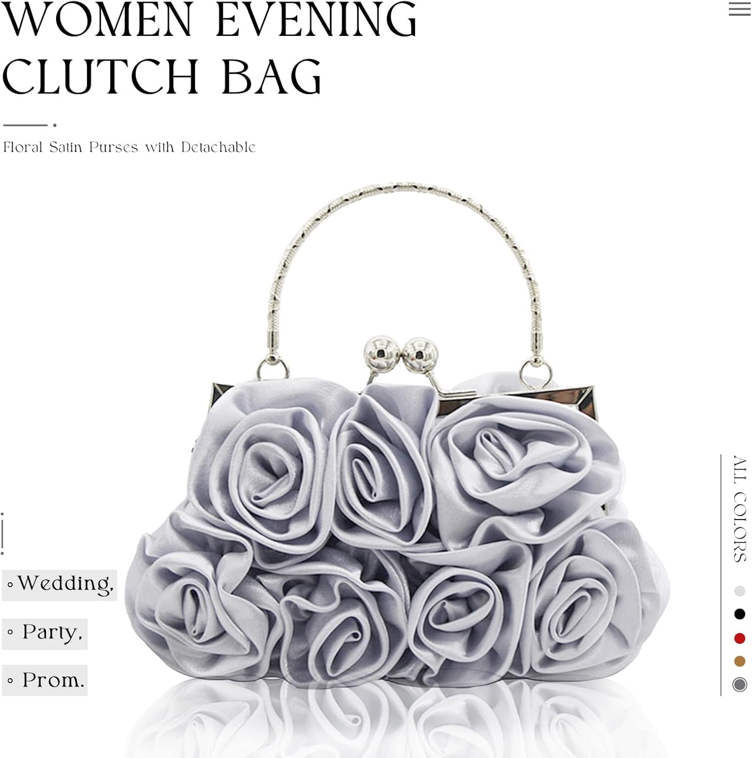 Women Evening Clutch Bag Floral Satin Small Purses with Detachable Strap for Wedding, Party, Prom
