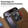 thumbnail image 3 of ELEHOLD Mag-Safe Wallet Case For iPhone 13 , with RFID Blocking – PU Leather Flip Folio Phone Case with Card Slots Raised Edges Strong Magnetic Card holder Shockproof Cover ,Coffee, 3 of 8
