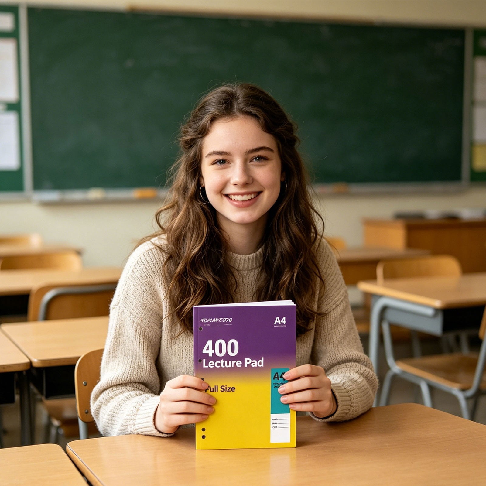 VKLU Yellow Purple 400 Pages Lecture Pad, A4 Lightweight Ruled Paper for Binders, 6-Hole Punched Academic Notebook with Perforated Sheets, 180 Flat Lay Stationery