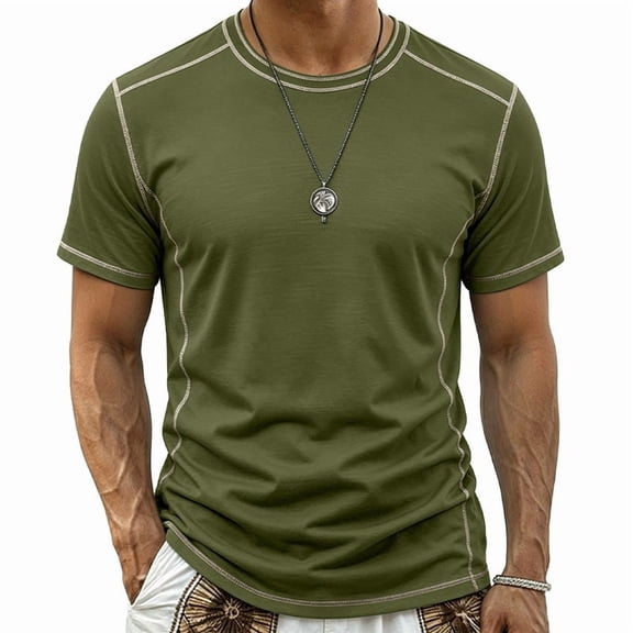 Mens T Shirt Crew Neck Short Sleeve Contrast Stitch Shirts Lightweight Summer Casual Athletic Tee