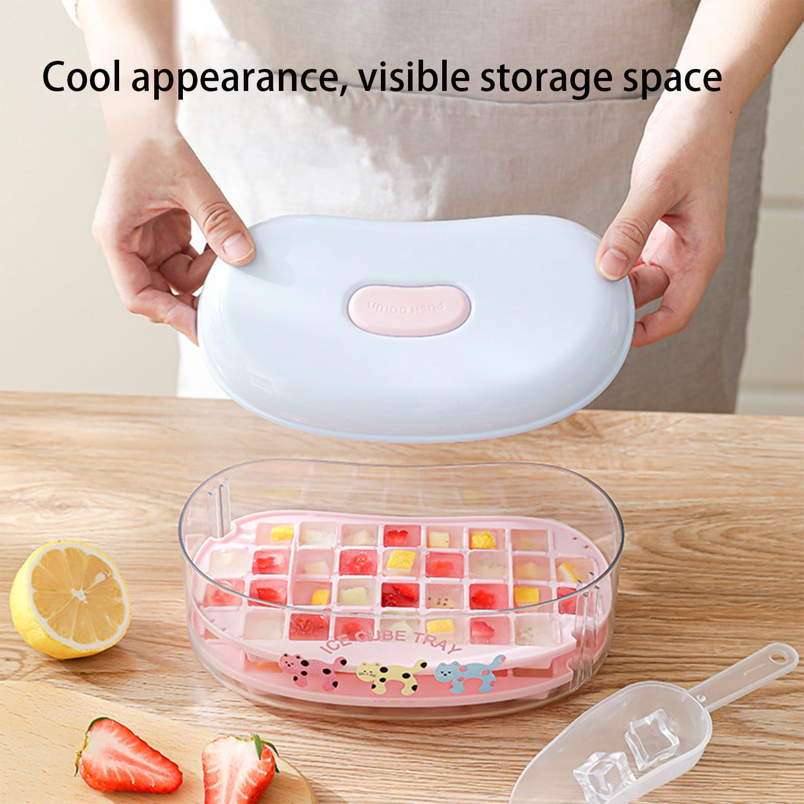 Mold Ice Making Press Refrigerator Ice Box,Household Food Grade Homemade Ice Storage Box with Lid,a Reusable Food Storage Container for Ice Cubes Freezer Organization and Cold Drinks