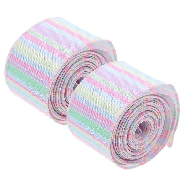 2 rollos de cinta de tela de Pascua de 5 cm de ancho con borde de alambre, cinta de primavera, cinta de poliéster suave para envolver regalos, hacer lazos y manualidades