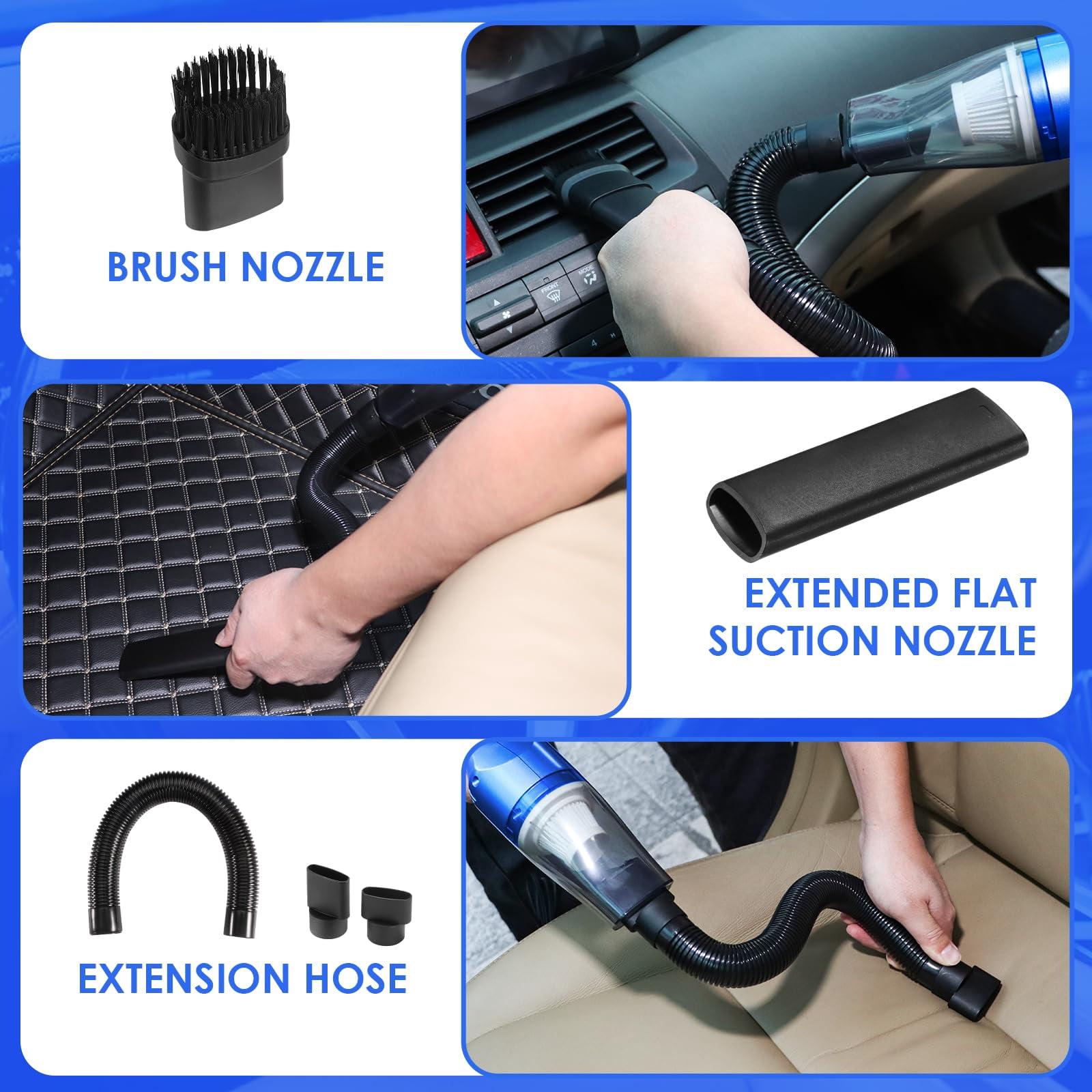 18PCS Car Cleaning Kit, Car Interior Detailing Kit with Blue High Power Handheld Vacuum, Detailing Brush Set, Windshield Cleaner, Cleaning Gel, Complete Auto Accessories for Men, Women