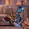 thumbnail image 6 of Enchanted Christmas Village Landscape Santa Claus Flying Over, Festive Holiday Scene, Warm Flannel Blanket for Living Room and Reading Nook, Art Lovers Christmas Gift, Festive Home Decor, 6 of 9