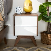Halfrida Mid-Century Modern White and Walnut Wood 2-Drawer Storage Nightstand by Bellamy Studios