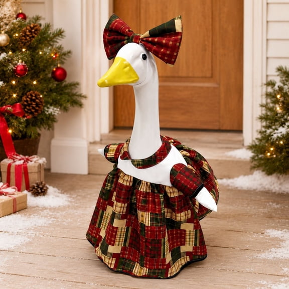 Porch Goose Outfits , Autumn Goose Clothes Garden Gooses Costume for Outdoor Lawn Statue Decor, Thanksgiving Style
