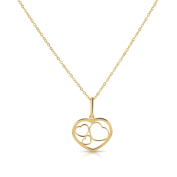 Tilo Jewelry 14K Yellow Gold Dainty Open Heart Pendant Charm Necklace for Women & Unisex | 18 Inch Cable Chain