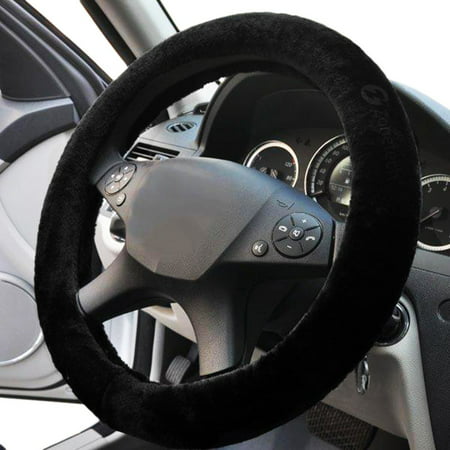 Faux Sheepskin Steering Wheel Cover - Zone Tech Plush Stretch On Vehicle Steering Wheel Cover Black Classic Car Wheel (Best Steering Wheel Cover For Heat)