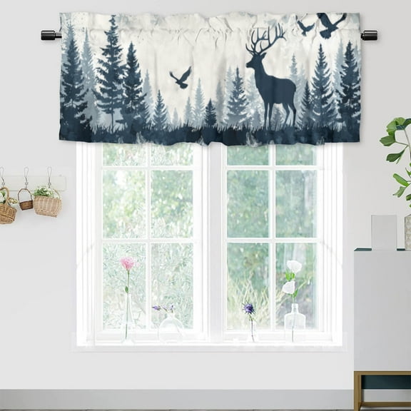 Rustic Deer Thermal Insulated Window Curtain Valance Forest Tree Eagle Elk Silhouette Country Hunting Rod Pocket Valances for Bedroom Living Room Dining Room 54 by 18 in, 1 Panel