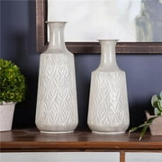 Luxen Home 2-Piece Green-Gray Metal Damask Vase Set