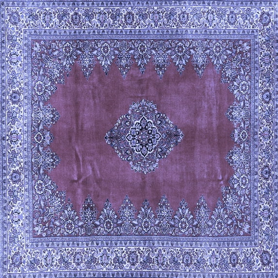 Ahgly Company Machine Washable Indoor Square Medallion Blue Traditional Area Rugs, 6' Square